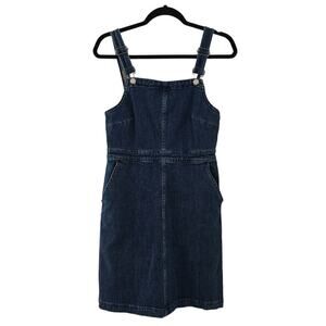 Madewell Mini Dress 4 Blue Denim Square Neck Pockets Medium Wash Sleeveless